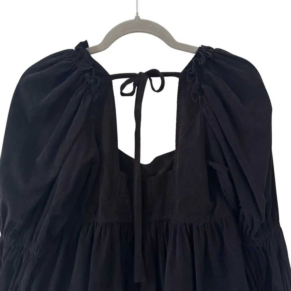 Anthropologie Pilcro Square-Neck Corduroy Babydoll Mini Dress Black Size XS - Picture 9 of 10